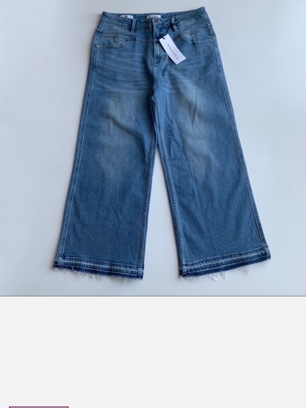 Vigoss Medium Blue Wide-Leg Denim Jeans with Frayed Hem